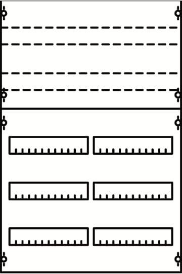 Diagramm zeigt zwei Bereiche: Oben zwei durch Linien getrennte Felder, unten fünf Fächer mit skalierten Markierungen.
