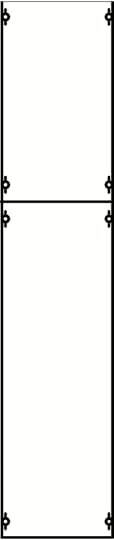 Zwei leere, vertikal angeordnete Rechtecke, voneinander durch eine dünne Linie getrennt, mit Dekorationen in den Ecken.