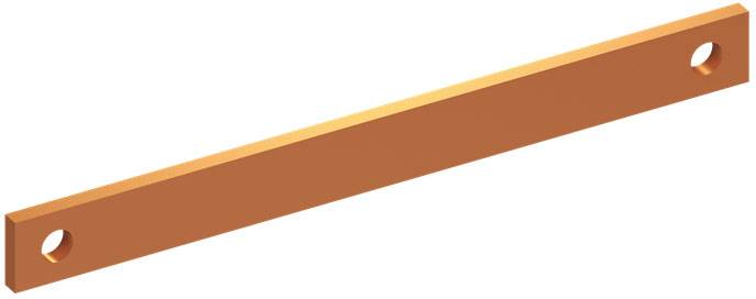 Ein langes, rechteckiges, orangefarbenes Metallteil mit zwei Löchern an den Enden, möglicherweise ein Verbindungselement.