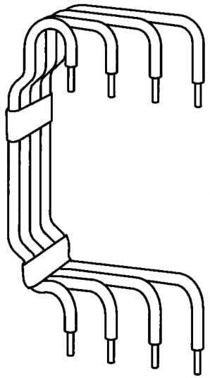 Ein Diagramm zeigt eine Drahtbiegung in Form eines 'C', bestehend aus mehreren parallelen Leitungen, die an den Enden verbunden sind.