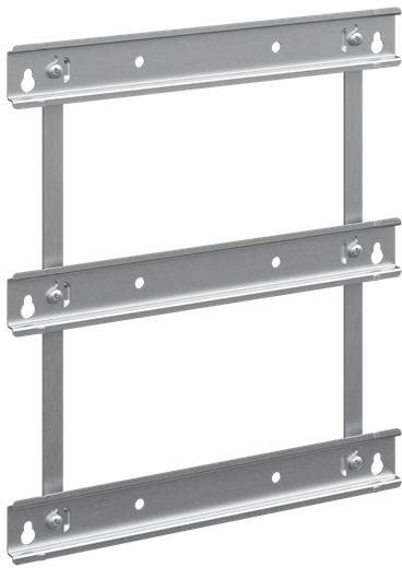 Metallkonstruktionsset mit drei horizontalen Schienen und vertikalen Verbindungselementen, möglicherweise für Aufbau oder Montage gedacht.