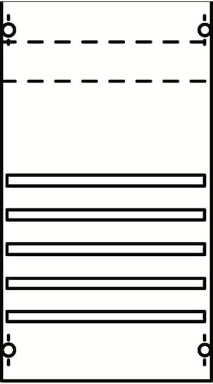Diagramm eines Rechtecks mit mehreren horizontalen Linien. Drei Linien oben sind gestrichelt, fünf darunter durchgezogen. Linien symbolisieren oft Ebenen oder Schichten.