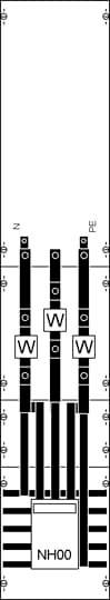 Diagramm zeigt eine elektrische Schaltung mit mehreren waagrechten und senkrechten Linien, beschriftet mit 'W' und 'NH00'.