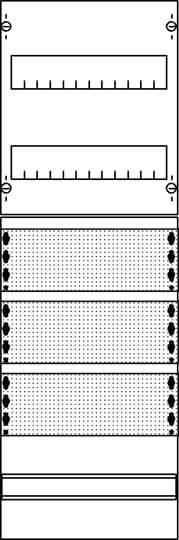 Schaltschrankschema mit säulengebundenen Modulen und Anschlüssen, inklusive Bedienfeld mit Drehknöpfen und Messskalen oben.