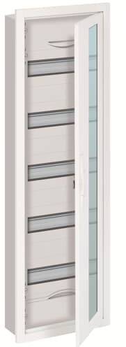 Eine geöffnete weiße Tür mit mehreren horizontalen Glaseinsätzen und einem klaren Glaspaneel auf der rechten Seite.