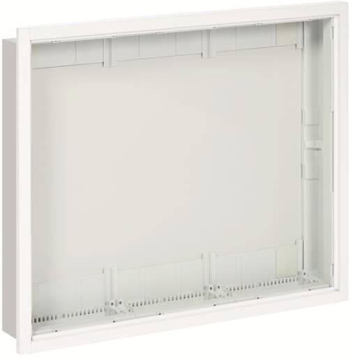 Ein leerer, rechteckiger, weißer Kunststoffrahmen, vermutlich für die Montage eines elektrischen oder technischen Geräts an der Wand.