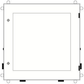 Die Abbildung zeigt einen quadratischen Rahmen mit mehreren Befestigungspunkten an den Kanten.
