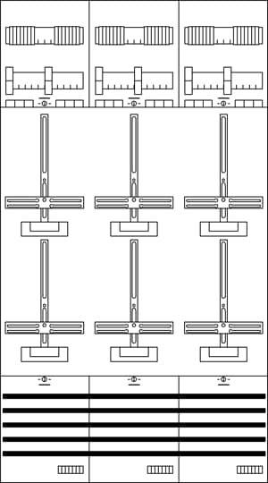 Technische Zeichnung eines Regalsystems mit verstellbaren Fächern und Schubladen, zeigt die Anordnung und Mechanismen der Komponenten.