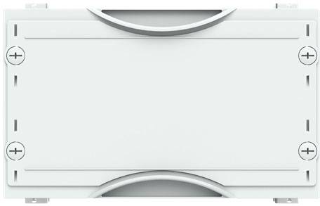 Rechteckiger weißer Kunststoffdeckel mit abgerundeten Ecken und symmetrischen Griffmulden an den langen Seiten.