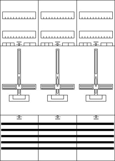Diagramm eines elektrischen Panelboards mit verschiedenen Schaltern und Symbolen, die unterschiedliche elektrische Funktionen darstellen.
