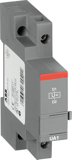 Grauer ABB-Signalschalter mit roten und grauen Akzenten, Modell D1/D2 UA1, zur elektrischen Steuerung verwendet.
