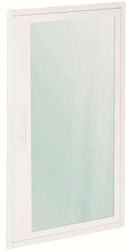 Ein einfaches, weiß gerahmtes Glasfenster, das geschlossen ist.