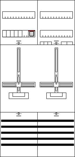 Sehtest-Diagramm mit Linien unterschiedlicher Dicke in zwei Spalten, um Sehschärfe zu prüfen.