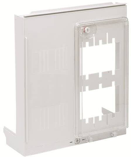 Ein weißer Plastikverteilerkasten mit transparentem Deckel, geeignet zur Aufbewahrung von elektrischen Bauteilen oder Sicherungen.