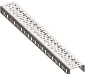 Langes Metallprofil mit gestanzten Löchern für Kabelmanagement oder Bauzwecke.