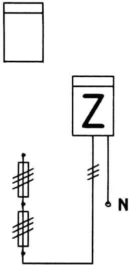 Diagramm zeigt eine Schaltung mit einem Widerstand, Schalter 'Z' und einem Knotenpunkt 'N', verbunden durch Drähte.