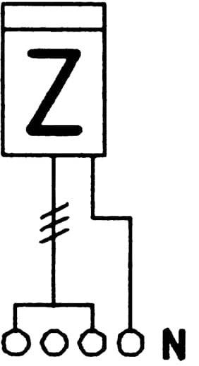 'Z-Diode-Schaltsymbol' mit Anode links, Kathode rechts markiert durch 'Z', vertikale und horizontale Linien verbinden Terminals.