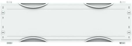 Rechteckige Abdeckung mit abgerundeten Ecken und Schrauben an den Enden. Geeignet zur Befestigung oder als Abdeckungselement.