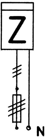 Elektrisches Schaltsymbol: Rechteck mit Buchstabe 'Z', darunter horizontal gestreifte Linien, rechts unten Buchstabe 'N'.