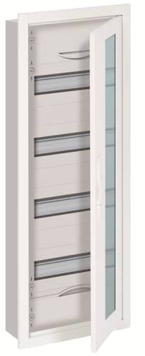 Eine geöffnete Glastür mit mehreren horizontalen Streifen in einem weißen Rahmen.