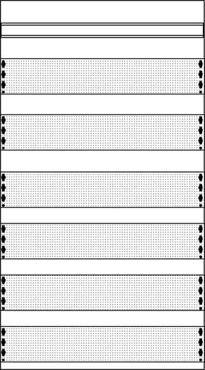 Ein Notenblatt mit 10 Systemen, bestehend aus fünf Linien pro System, getrennt durch vertikale Linien auf der linken Seite.
