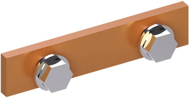 Ein rechteckiges, orangefarbenes Bauteil mit zwei silbernen, sechseckigen Schraubenköpfen, symmetrisch angeordnet.