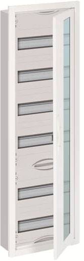 Illustration einer weißen, schmalen Tür mit durchsichtigem Glas und horizontalen undurchsichtigen Lamellen, teilweise geöffnet.