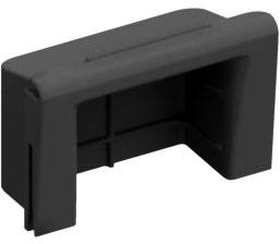 Schwarzes, rechteckiges Kunststoffteil, möglicherweise als Schutzabdeckung für elektronische oder mechanische Komponenten verwendet.