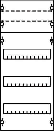 Abbildung zeigt eine technische Zeichnung von Bohrschablonen mit gestrichelten Linien und Maßangaben in rechteckigem Layout.