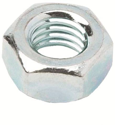 Sechskantmutter aus Stahl, silber glänzend. Essentiell für mechanische Verbindungen, fixiert Schrauben und verhindert Lösen.