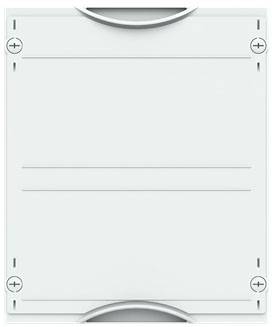 Ein leeres, rechteckiges weißes Schild mit abgerundeten Ecken und Schrauben an den vier Ecken.