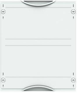Ein rechteckiges, leeres Schild mit abgerundeten Ecken und Schrauben in den vier Ecken. Das Schild ist auf hellgrauem Hintergrund.