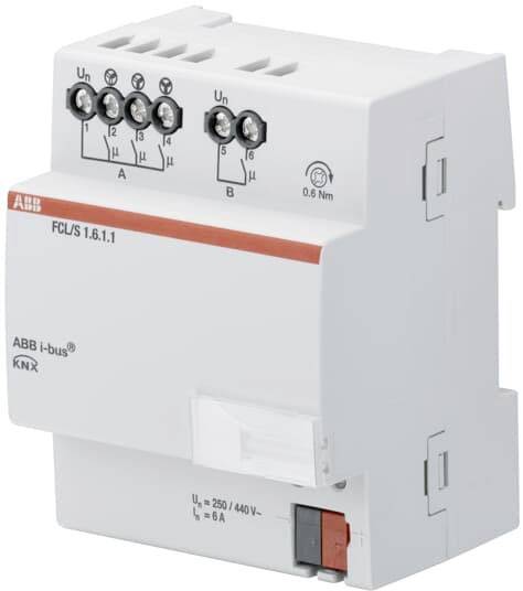 Elektronisches Gerät zur Steuerung elektrischer Funktionen, mit mehreren Anschlüssen und Schaltern, geeignet für KNX-Systeme.