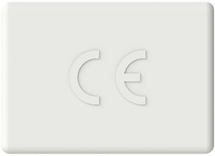 Ein rechteckiges Schild mit dem CE-Zeichen, das die Konformität eines Produkts mit europäischen Sicherheits- und Umweltanforderungen anzeigt.