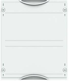 Graue, rechtwinklige Abdeckplatte mit vier Schrauben in den Ecken und zwei halbrunden Griffen oben und unten, ohne weiteren Text.