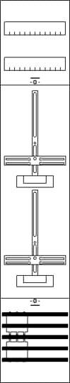 Schaltplan mit mehreren Symbolen: Oben und unten Balken mit Markierungen; mittig horizontale Schalter und Verbindungslinien.