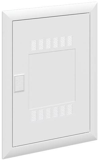 Ein rechteckiger, weißer Lüftungsgittereinsatz mit kleinen Lüftungsschlitzen mittig und an der Seite, und einem kleineren rechteckigen Feld links.