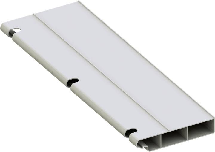 Graues Aluminiumabschlussprofil mit schlanken Kanten, verwendet für die Fertigstellung von Flächenoberkanten.