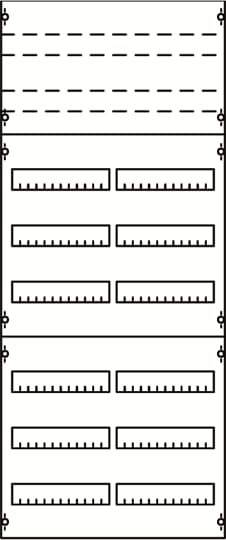 Diagramm eines Rechteckbausteins mit mehreren eingezeichneten Linien, die vertikal und horizontal angeordnet sind.