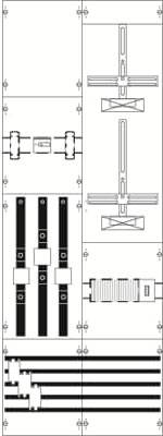 Technische Zeichnung eines Schaltplans mit verschiedenen Schaltkreisen und Verbindungselementen in einem rechteckigen Rahmen.
