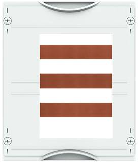 Dreifaches rotes Streifenmuster in einem grauen Rahmen mit Schrauben an den Ecken.