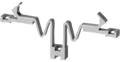 Metallclip mit wellenförmigem Design und zwei hakenartigen Enden, verwendet zur mechanischen Befestigung in technischen Anwendungen.