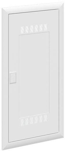 Weiße Belüftungsklappe mit rechteckiger Form und dekorativen Lüftungsschlitzen an der Ober- und Unterseite.