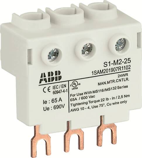'ABB S1-M2-25' Leistungsschalter, geeignet für MS116/MS132, 65A, 690V. Produktdetails und Technikspezifikationen auf Gehäuse.