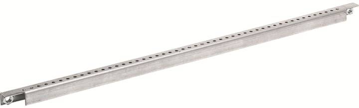 Ein silberner Metallträger mit durchgehenden Löchern entlang seiner Länge, geeignet für Bauanwendungen oder Montagezwecke.