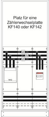 Schema eines Elektroschranks mit Hinweis: 'Platz für eine Zählerwechselplatte KF140 oder KF142'.