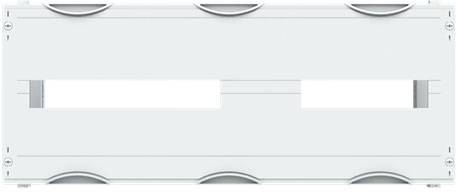 Silberne Stahlplatte mit zwei rechteckigen Aussparungen in der Mitte.