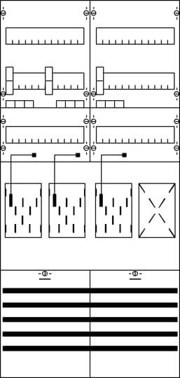 Blockschaltbild eines Stromkreises mit Schaltern, Widerständen und Strompfaden, die elektrische Verbindung und Signalfluss zeigen.
