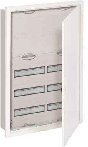 Geöffneter weißer Sicherungskasten mit mehreren Schaltern.