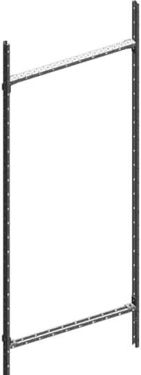 Metallgestell mit zwei vertikalen und einer horizontalen Stütze, Teil eines Regalsystems zur Befestigung an einer Wand.